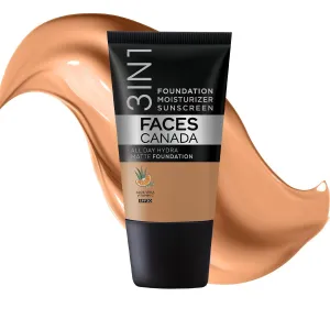 FA.CES CANA.DA All Day Hydra Matte Foundation - Mini | 3in1 Foundation   Moisturizer   SPF 30 | 24 HR Aloe Hydration & Vitamin C | 10HR Wear | Medium to High Buildable Coverage | Warm Sand (18 ml)