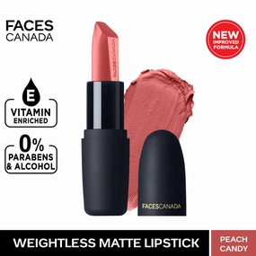 Faces Canada Weightless Matte Lipstick |Jojoba and Almond Oil enriched| Highly pigmented | Smooth One Stroke Weightless Color | Keeps Lips Moisturized | Shade - Peach Candy 4g