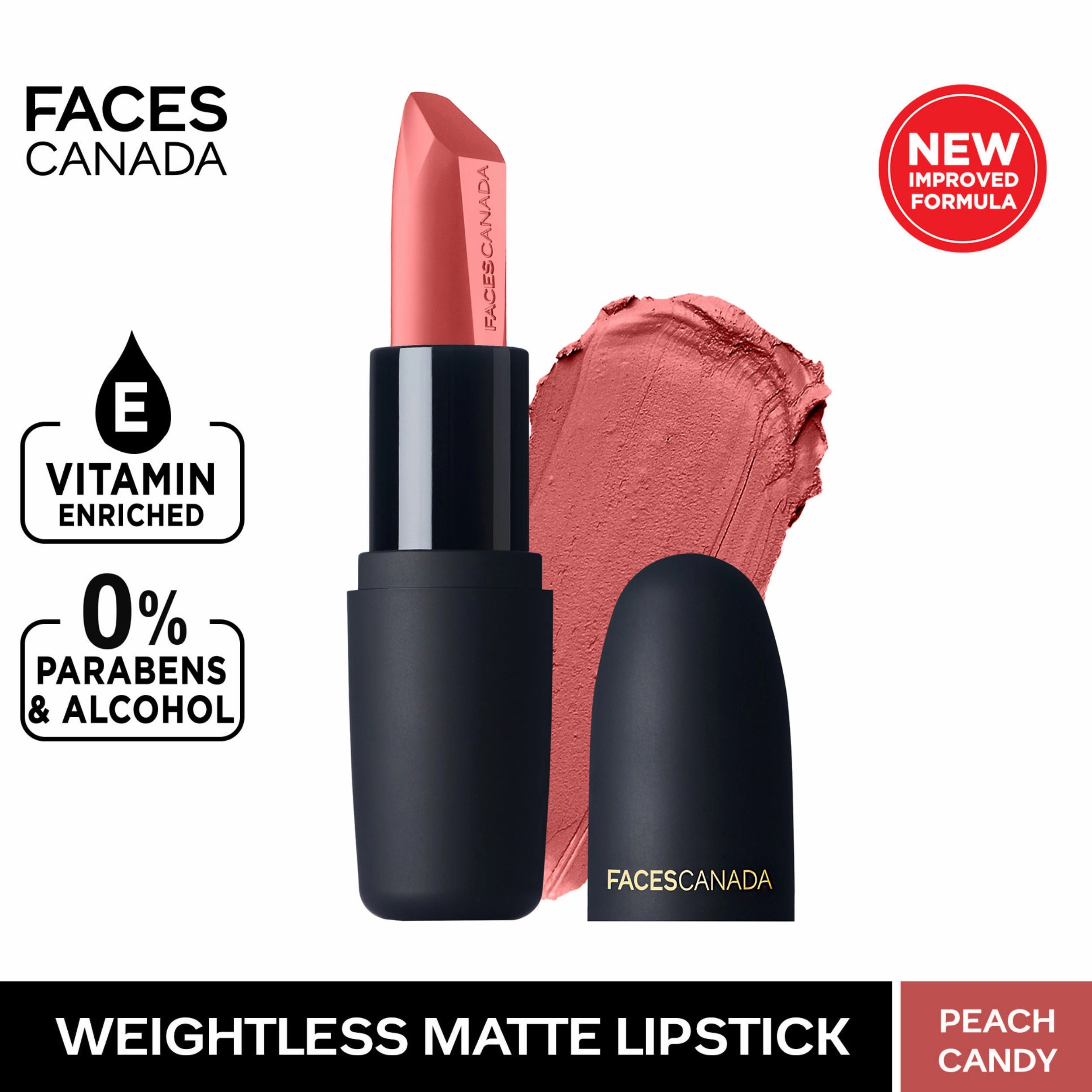 Faces Canada Weightless Matte Lipstick |Jojoba and Almond Oil enriched| Highly pigmented | Smooth One Stroke Weightless Color | Keeps Lips Moisturized | Shade - Peach Candy 4g