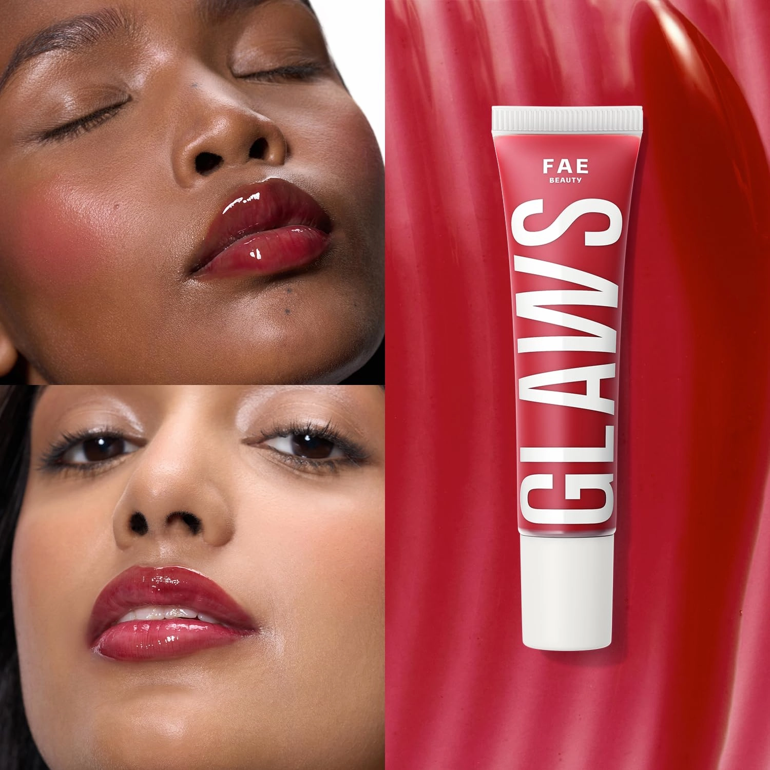 FAE Beauty Peptide Hydrating & High Shine Tinted Lip Gloss (12gm) | With Passionfruit Oil & Argireline to Smoothen, Even, and Soften Lips | Non Sticky | Vegan | Shade Sizzling | Sheer Cherry Red Gloss