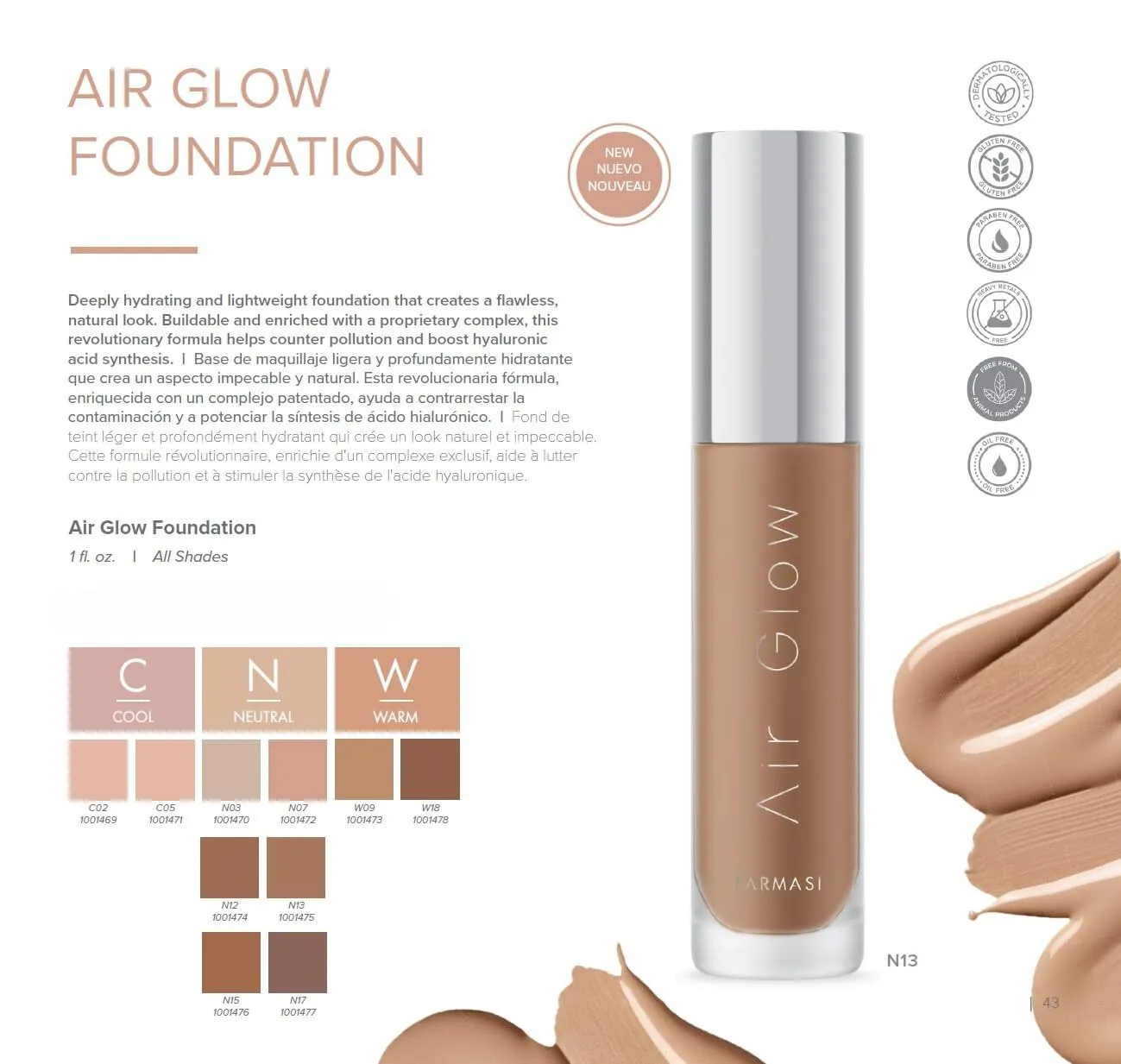 Farmasi Air Glow Foundation, Deeply hydrating and Lightweight Skincare Effects, Sea-Water formula, Natural-looking Skin Hydrated Softer and Smooter, Buildable Hylauronic Coverage 1 Fl Oz / 30 ML - C02