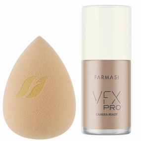 Farmasi VFX Pro Foundation Camera Ready N12, 30ml/1.01flOz & Makeup Sponge - Full Coverage, Color Correcting, Smooth Finish, Matte Finish, Long-Lasting, Pore Minimizing, Skin Hydration