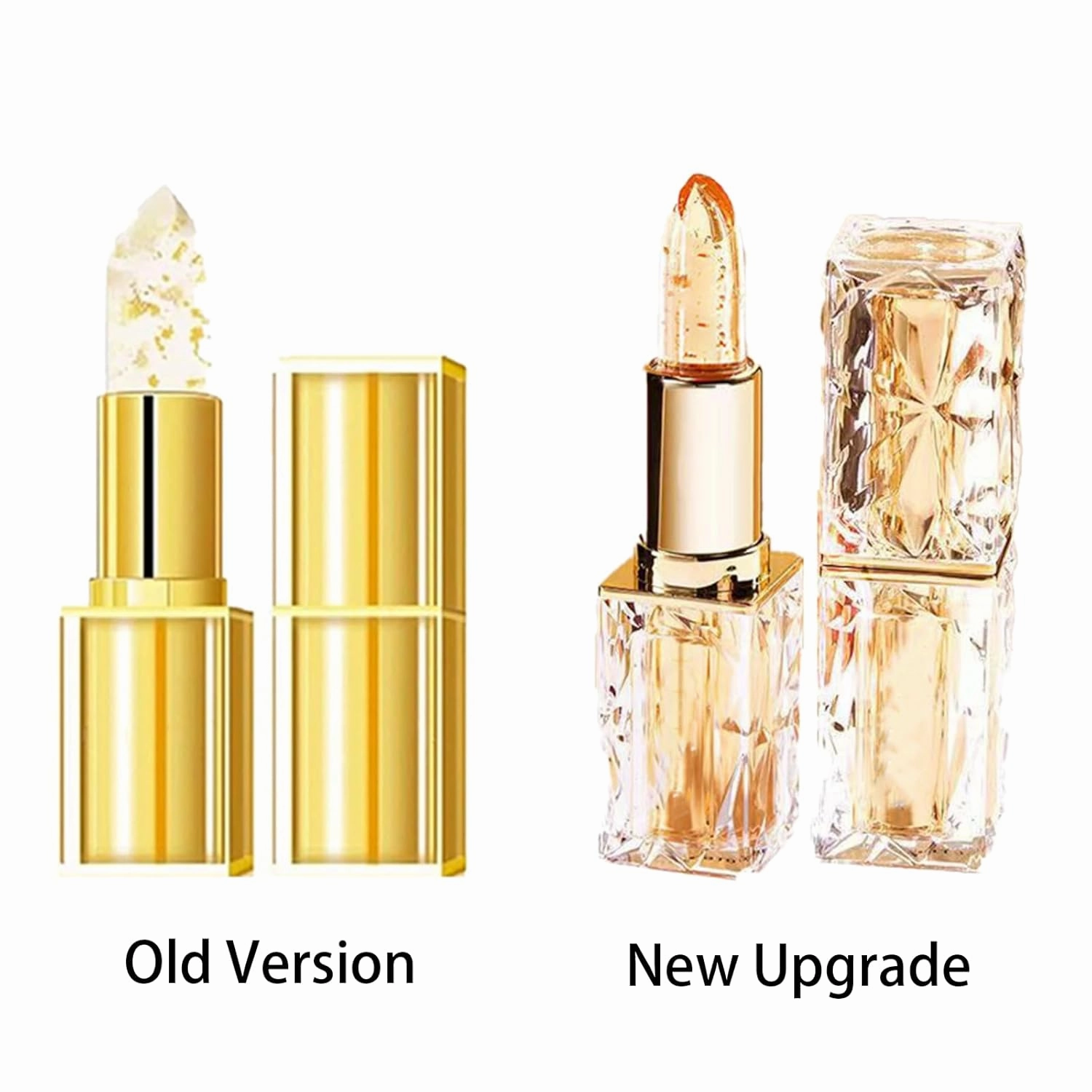 Filgaentrme Lipstick, Color Changing Lipstick, Transparente Transferproof Gold Crystal Color Changing Lip Stick for Women, Long Lasting 24 Hours Moisturizing Glossy Shine Lip Gloss (Gold, 3.5g)
