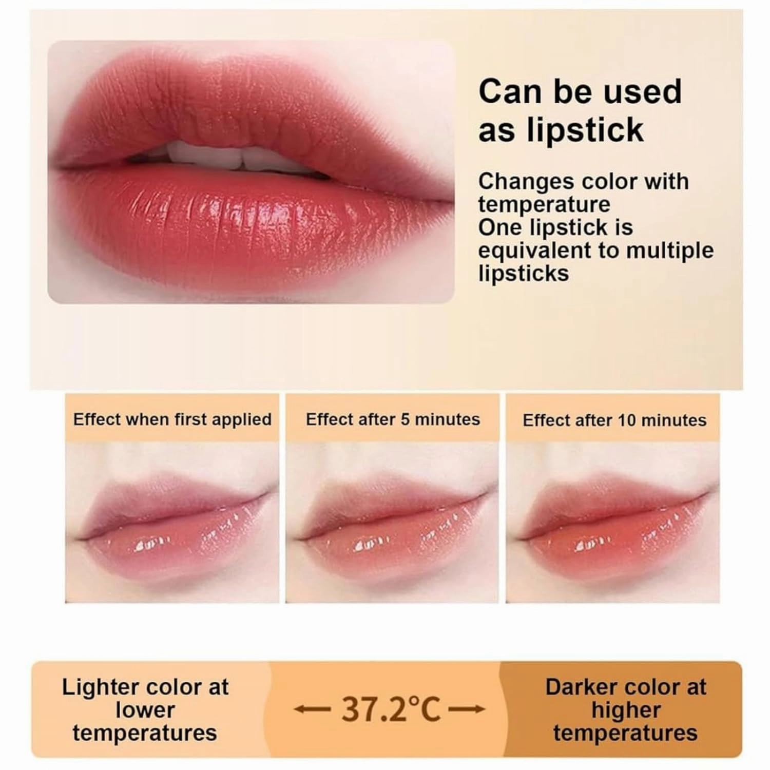 Filgaentrme Lipstick, Gold Crystal Color Changing Lipstick, Women Long Lasting Warm Change Waterproof Moisturizing Glossy Shine Lip, Deep Nourishment