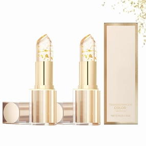 Filgaentrme Lipstick, Transferproof Color Changing Lipstick, Women's Gold Foil TransparentLipstick, Moisturizing Glossy Shine Lip Gloss, Deep Nourishment (2pcs)