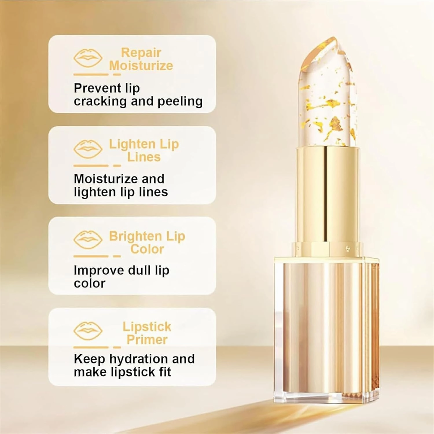 Filgaentrme Lipstick, Transferproof Color Changing Lipstick, Women's Gold Foil TransparentLipstick, Moisturizing Glossy Shine Lip Gloss, Deep Nourishment (2pcs)