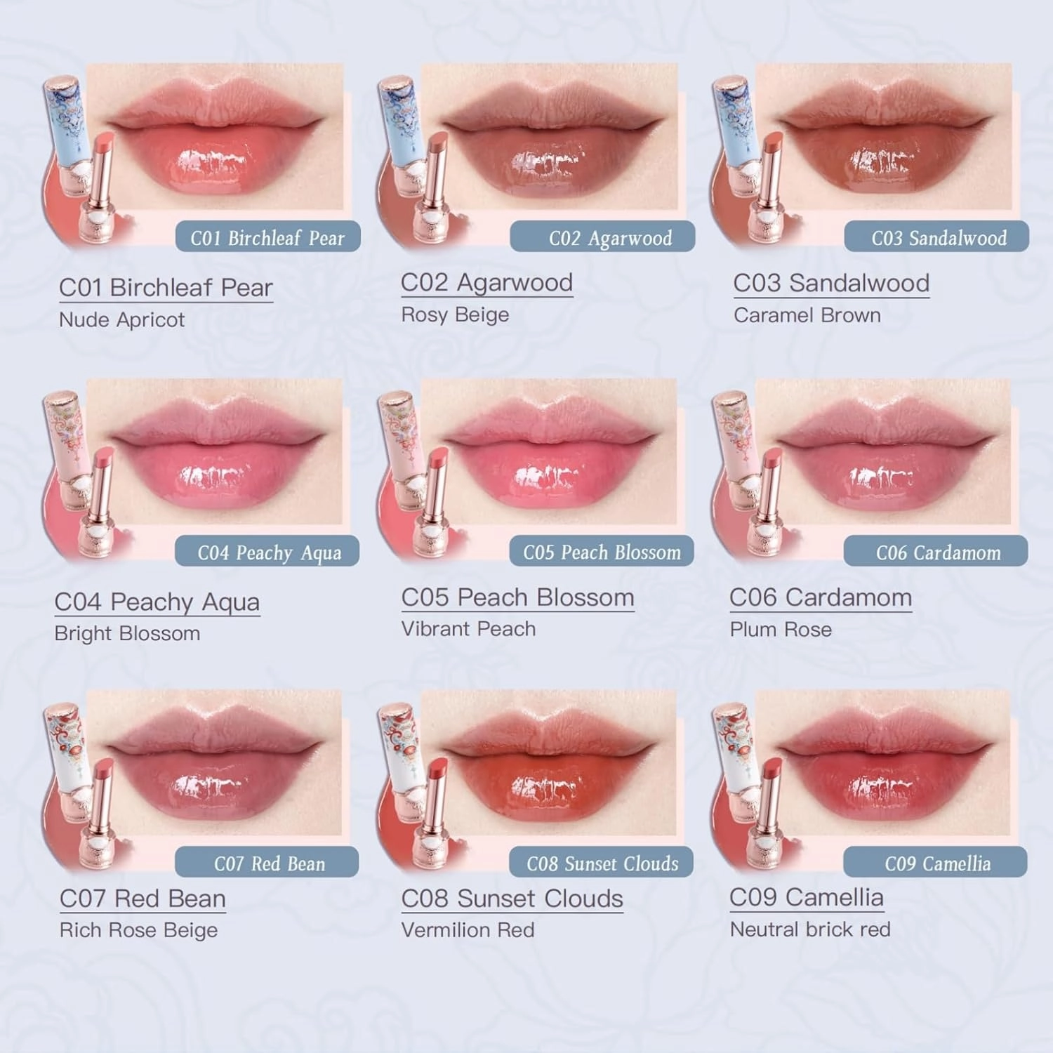 Flower Knows Butterfly Cloud Collar Glossy Lipstick,Hydrating Solid Lip Gloss,Moisturizing Nude Tinted Lip Balm,Long Lasting Lip Gloss in Balm for Girls&Women,Vegan & Cruelty-Free(C01 Birchleaf Pear)