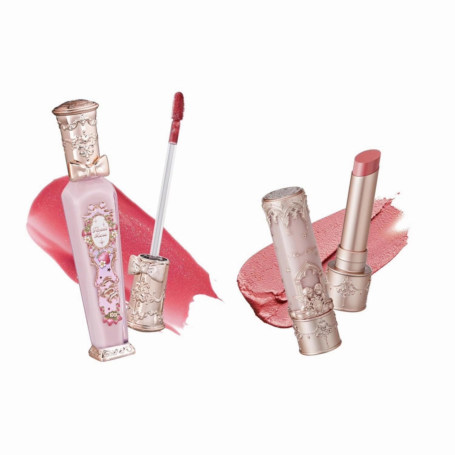 Flower Knows Little Angel Matte Lipstick C04 Violet Strawberry Rococo Glitter Lip Gloss G02 Set