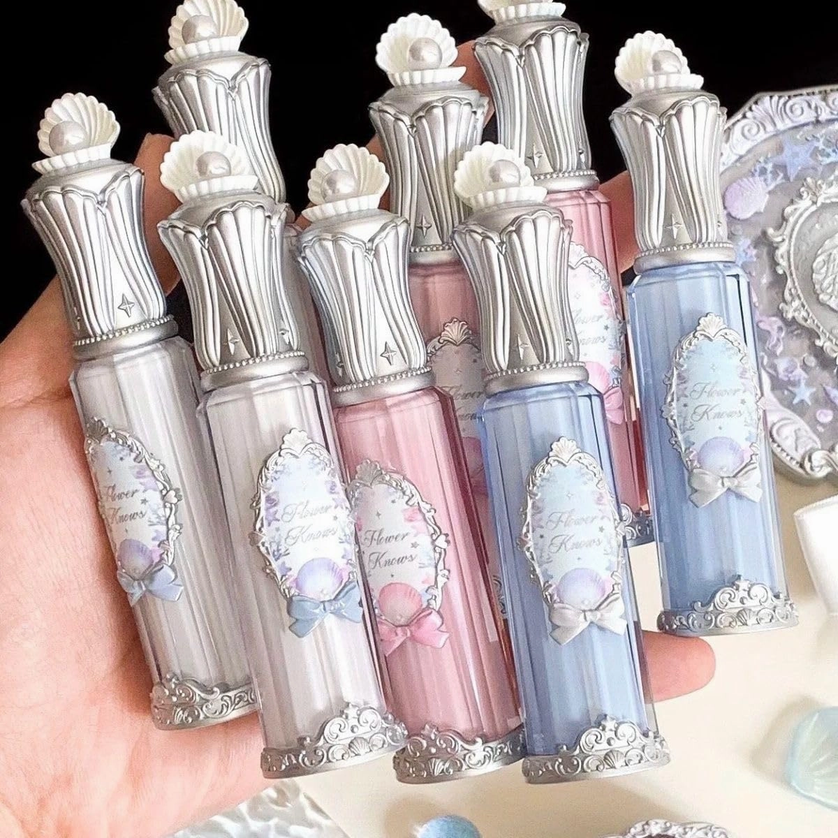 Flower Knows Shell Series Pearl Lip Gloss Moisturizing Non-Sticky High-Shine Finish Lip Care Balm (C04)