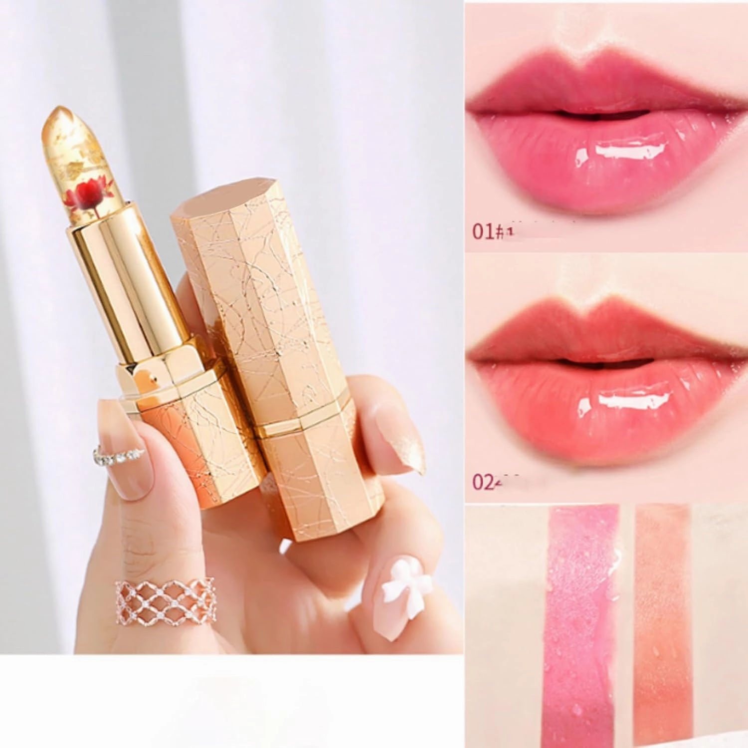 Flower Thermostatic Color Changing Jkelly Lipstick, Transferproof Color Changing Lipstick, Moisturizing Glossy Shine Lip Gloss, Hydrating & Natural Sheer Finish (A-1)