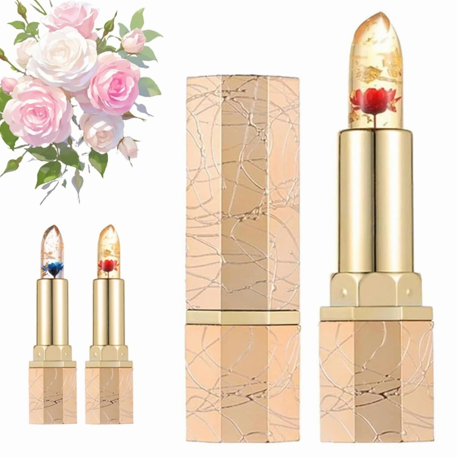 Flower Thermostatic Color Changing Jkelly Lipstick, Transferproof Color Changing Lipstick, Moisturizing Glossy Shine Lip Gloss, Hydrating & Natural Sheer Finish (A-1)
