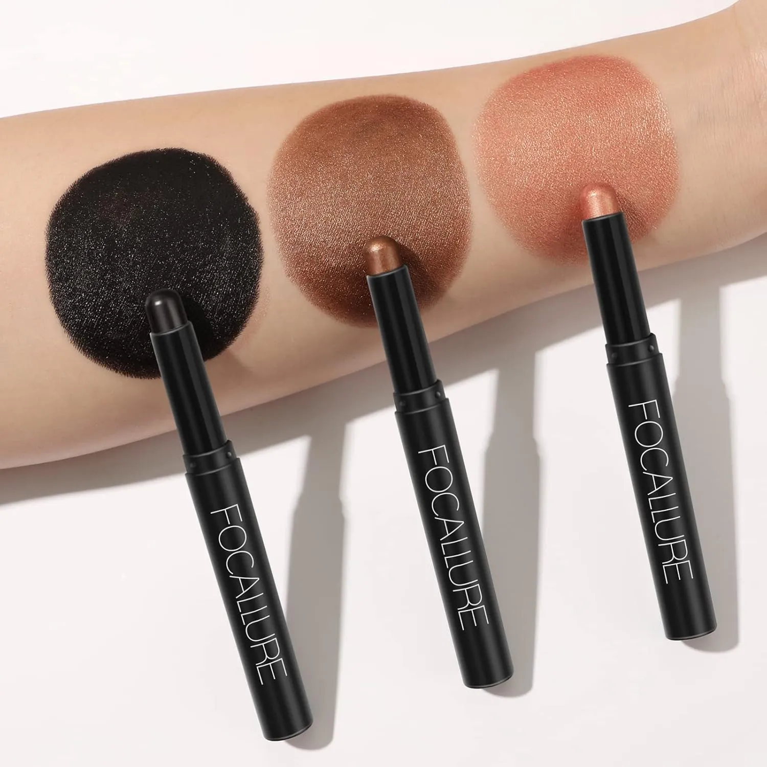 FOCALLURE 3 Pcs Cream Eyeshadow Stick,Shimmer Eyeshadow Pencil Crayon,High Pigmented Crease-proof Eye Shadow Brightener Stick Sets,Long Lasting Waterproof Eye Shadow Highlighter Stick Makeup,Coral Sea