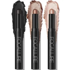 FOCALLURE 3 Pcs Cream Eyeshadow Stick,Shimmer Eyeshadow Pencil Crayon,High Pigmented Crease-proof Eye Shadow Brightener Stick Sets,Long Lasting Waterproof Eye Shadow Highlighter Stick Makeup,Coral Sea