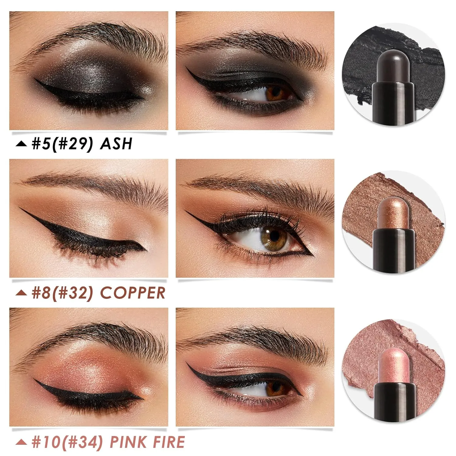 FOCALLURE 3 Pcs Cream Eyeshadow Stick,Shimmer Eyeshadow Pencil Crayon,High Pigmented Crease-proof Eye Shadow Brightener Stick Sets,Long Lasting Waterproof Eye Shadow Highlighter Stick Makeup,Coral Sea