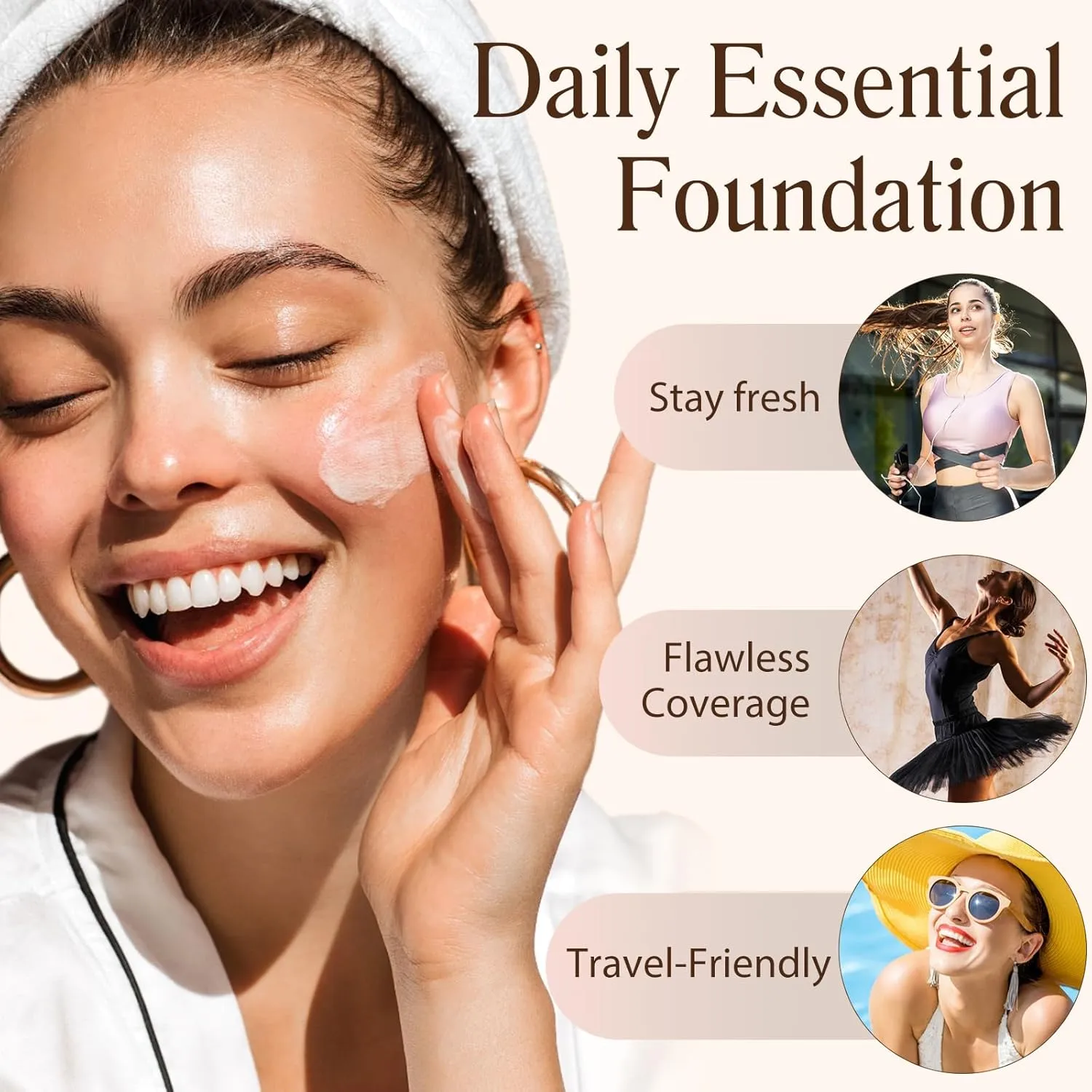 Foundation 4 in 1 - Medium Spectrum with SPF 50 , Anti-Aging, Concealer, Sun Protection, Hydrating Color Changing Foundation Makeup Liquid - Longwearing & Waterproof for Sport, Dancing (2PC, SPF50)