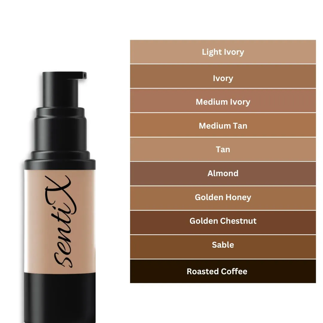 Foundation by Sentix, Cool Undertone, Oil-Free, HD Liquid, Natural Finish, Long Wearing, Smooth Finish, Blendable, Buildable, Vibrant, Moisturizing, Paraben-Free, 1 fl oz (Tan, 30 ml)