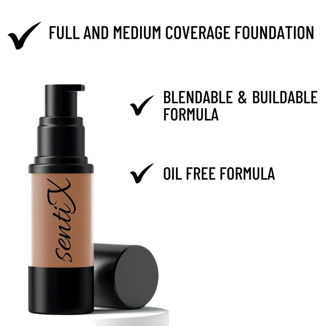 Foundation by Sentix, Cool Undertone, Oil-Free, HD Liquid, Natural Finish, Long Wearing, Smooth Finish, Blendable, Buildable, Vibrant, Moisturizing, Paraben-Free, 1 fl oz (Tan, 30 ml)