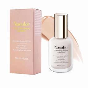 Foundation 4 in 1 - Medium Spectrum with SPF 50 ,Multi-Use Liquid Makeup,Color Changing,Hydrating&Concealer&Sun Protection&Primer,Lightweight for Gym,Sports.