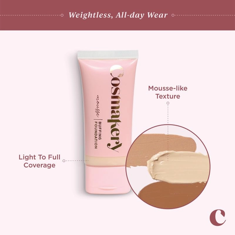 Foundation for Light to Full Coverage - Mousse Liquid Makeup Foundation for Uneven Skin Tone - Diverse Skin Types Mature, Dry, Oily - Oil-free, Cruelty-free (Tan)