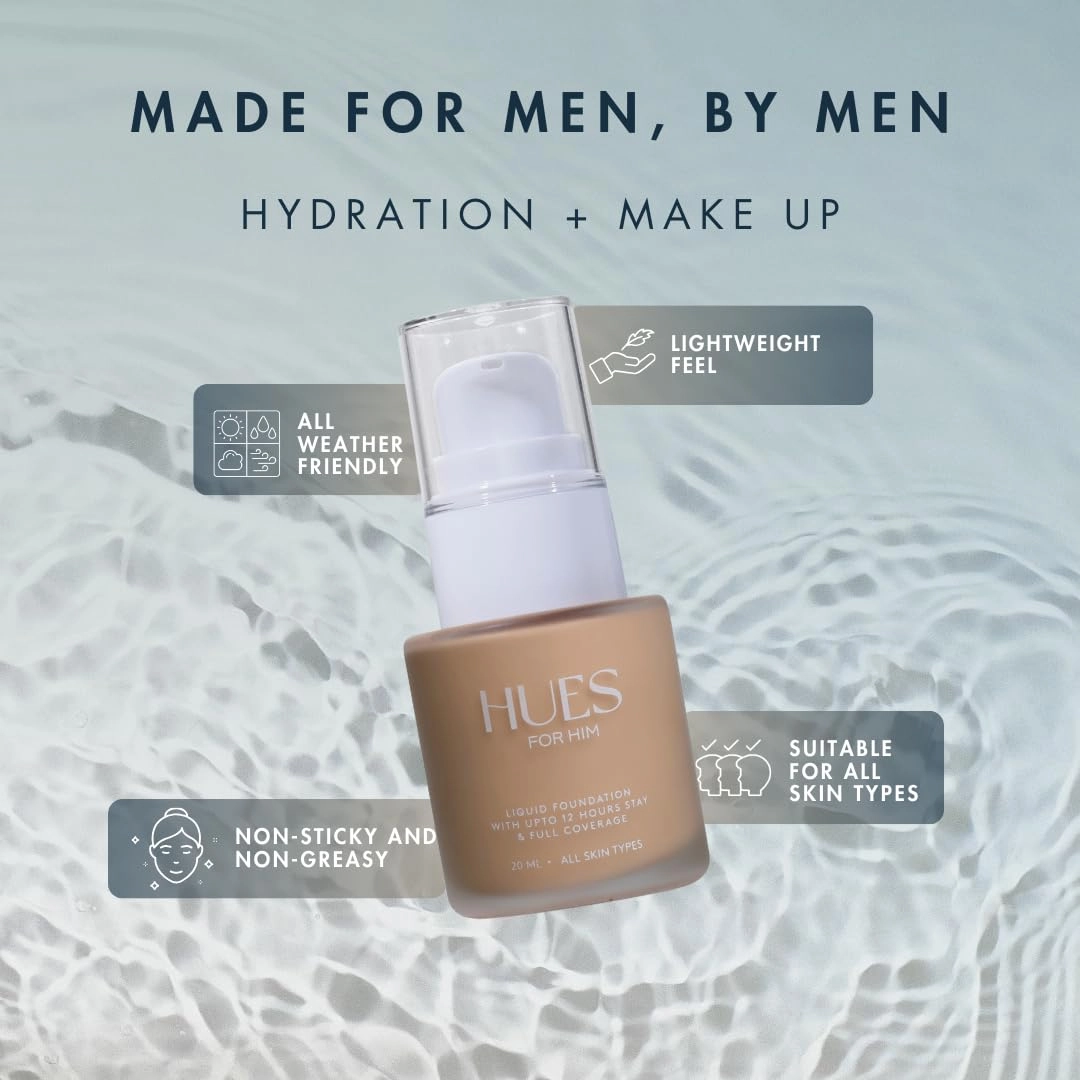 Foundation for Men – Full-Coverage, Lightweight & Hydrating Fit | Natural Coverage | Oil Control & Perfect Fit for Men’s Faces | Available in 4 Shades | Golden Bronze