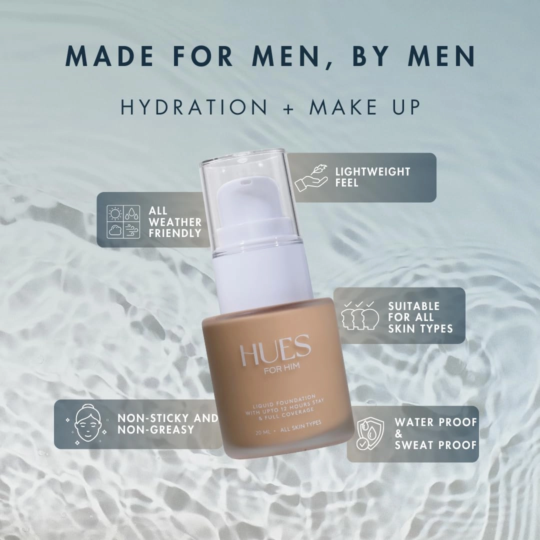 Foundation for Men – Full-Coverage, Lightweight & Hydrating Fit | Natural Coverage | Oil Control & Perfect Fit for Men’s Faces | Available in 4 Shades | Natural Glow