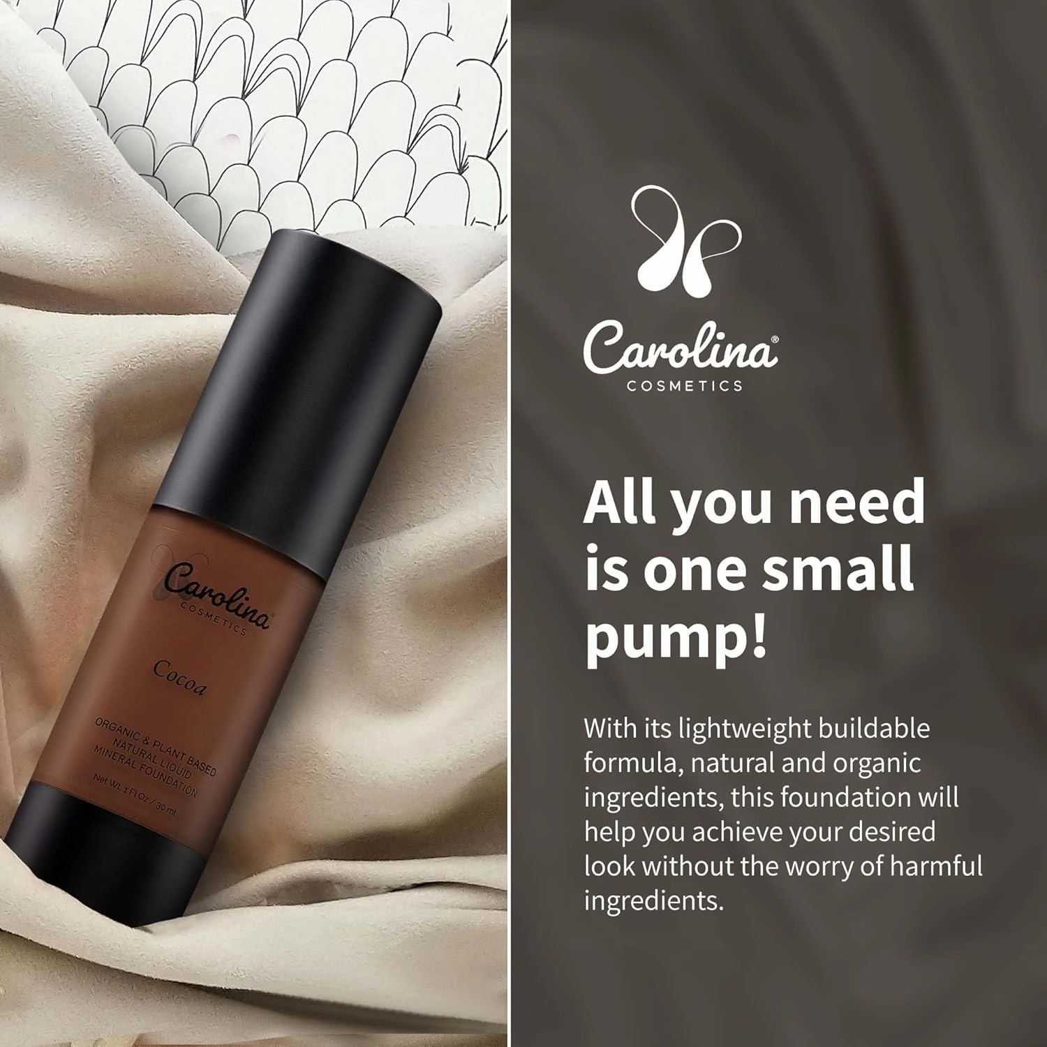 Foundation in Cocoa Shade Plant-Based - Hydrating, Pore-Minimizing & Buildable Coverage - Vegan, Non-GMO, Paraben-Free - 1oz