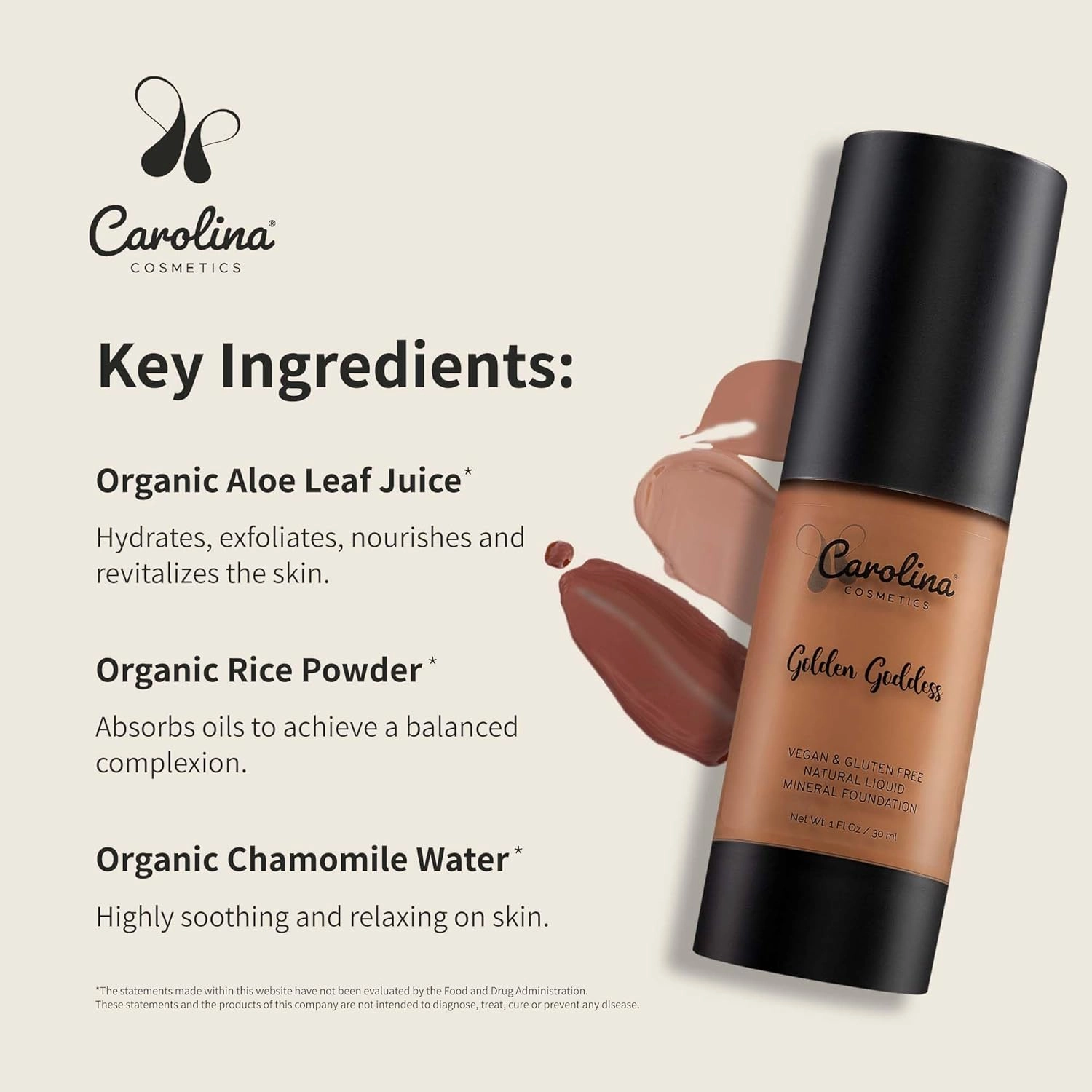 Foundation in Golden Goddess Shade Plant-Based - Hydrating, Pore-Minimizing & Buildable Coverage - Vegan, Non-GMO - 1fl oz