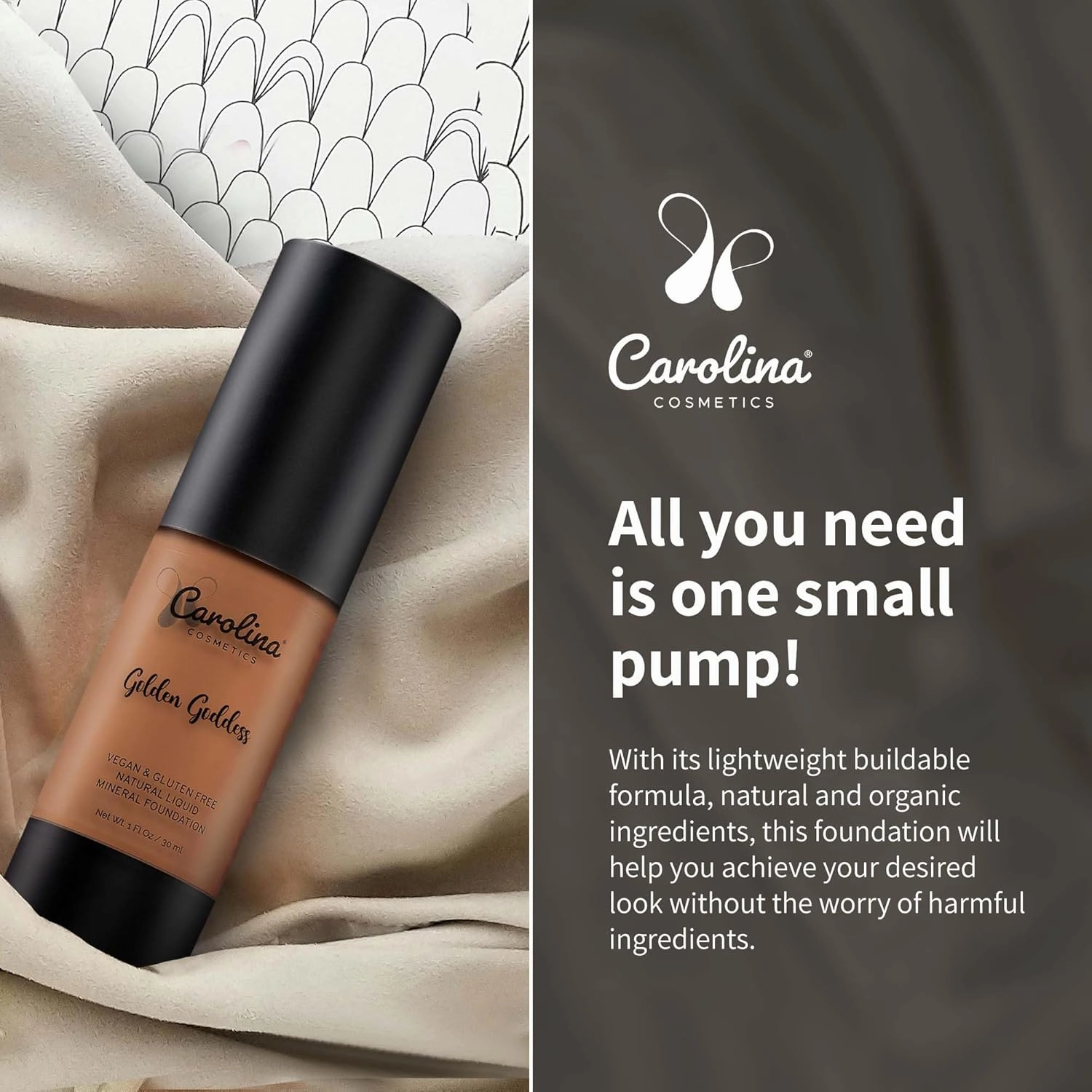 Foundation in Golden Goddess Shade Plant-Based - Hydrating, Pore-Minimizing & Buildable Coverage - Vegan, Non-GMO - 1fl oz