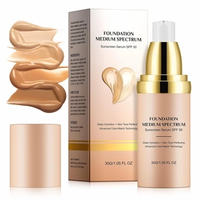 Full Coverage Foundation SPF 50 - Lightweight Waterproof Liquid Makeup with Color Match Technology, Hydrating, Long-Lasting, Anti-Aging Serum for All Skin Tones - 30g