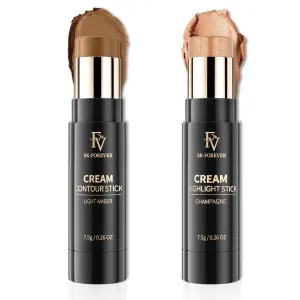 FV 2PCS Contour Stick, Highly Pigmented & Blendable Contour and Highlighter Stick, Long Lasting & Creamy Texture, Waterproof Contour Set for Face Shaping Makeup, 03&04