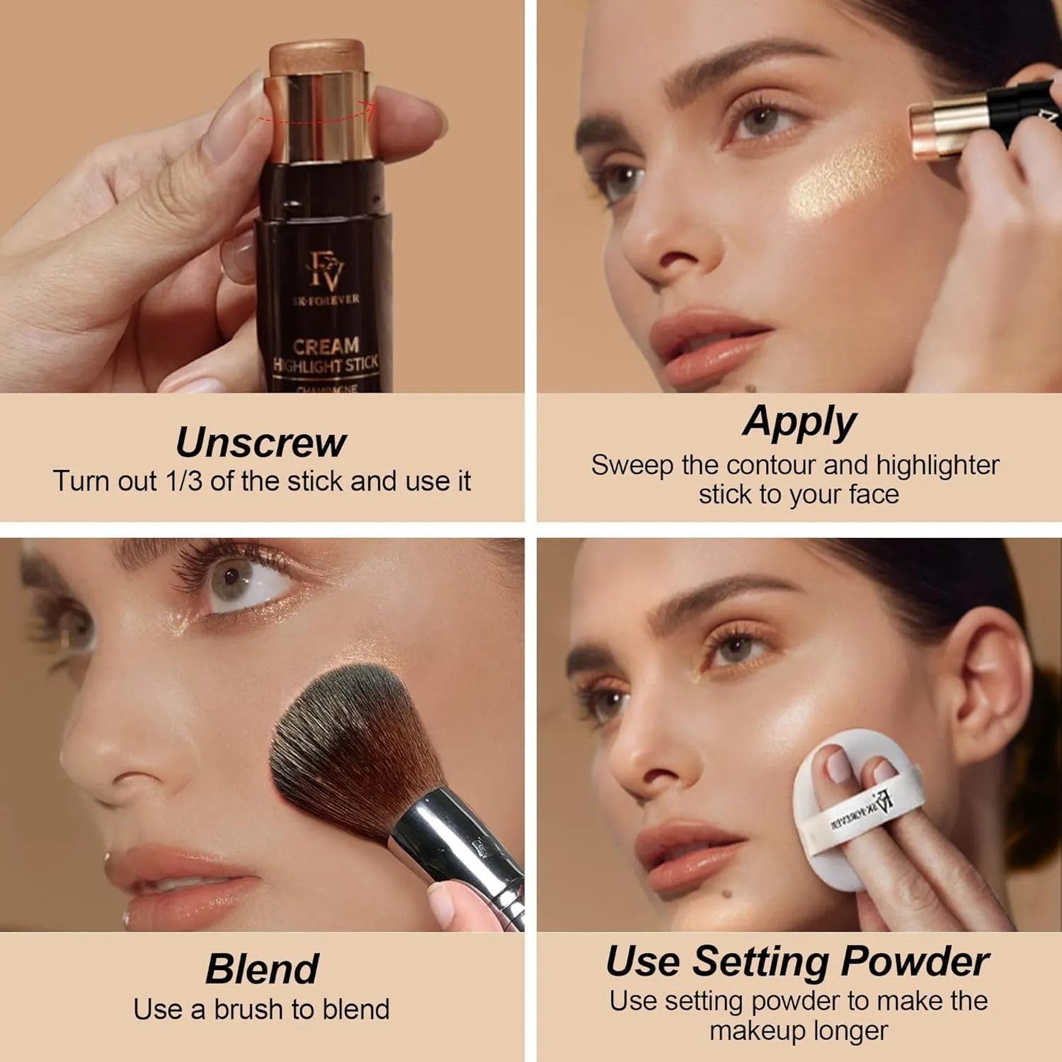 FV 2PCS Contour Stick, Highly Pigmented & Blendable Contour and Highlighter Stick, Long Lasting & Creamy Texture, Waterproof Contour Set for Face Shaping Makeup, 03&04