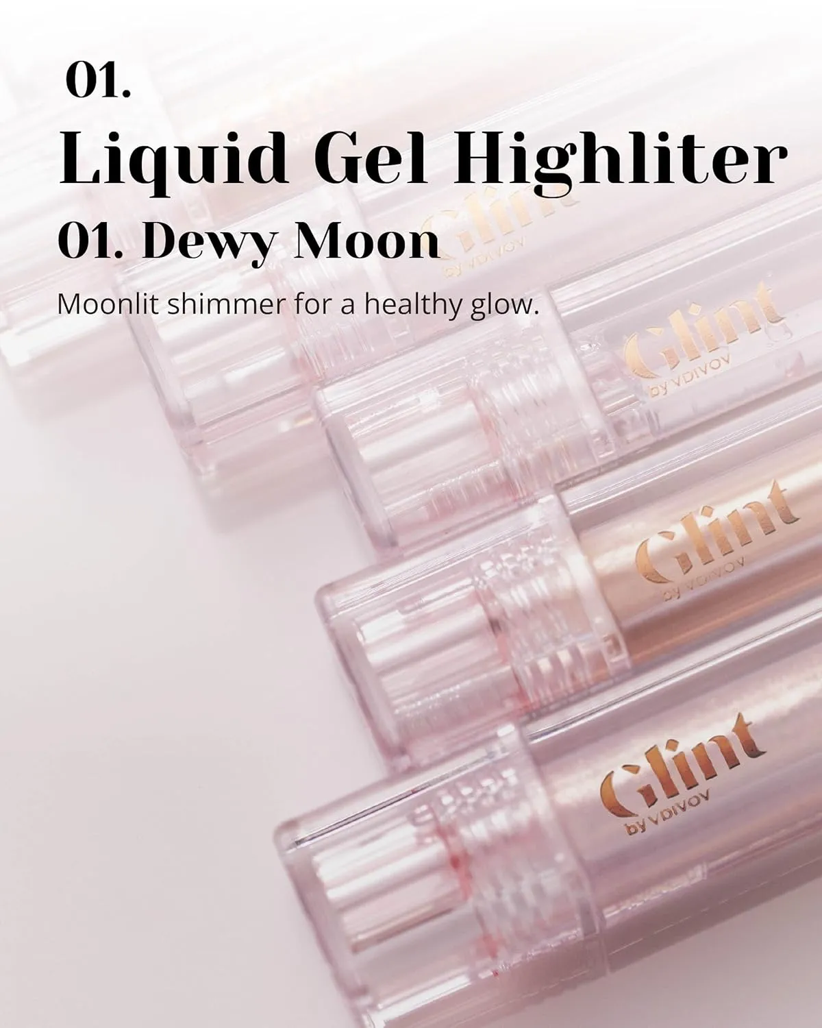 Glint Liquid Gel Highlighter (Dewy Moon, 0.1oz) - Multi-Use Face & Body Gloss for Smooth Glow, Long-Lasting Illuminator Balm for Healthy Radiance. Korean Makeup. Eyes, Cheeks