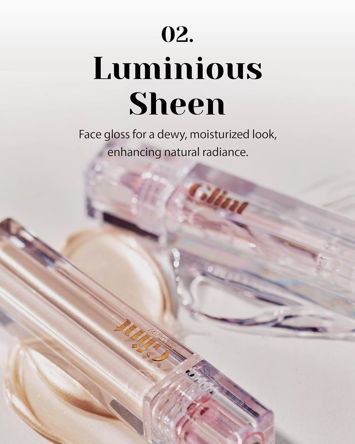 Glint Liquid Gel Highlighter (Glosser, 0.1oz) - Multi-Use Face & Body Gloss for Smooth Glow, Long-Lasting Illuminator Balm for Healthy Radiance. Korean Makeup. Eyes, Cheeks, Nose