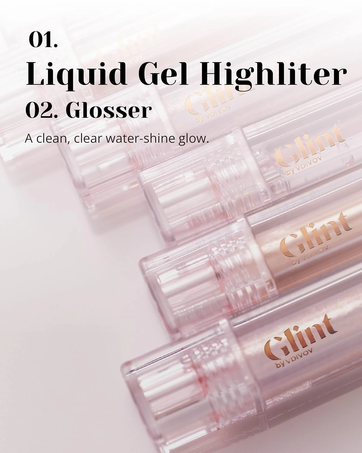 Glint Liquid Gel Highlighter (Glosser, 0.1oz) - Multi-Use Face & Body Gloss for Smooth Glow, Long-Lasting Illuminator Balm for Healthy Radiance. Korean Makeup. Eyes, Cheeks, Nose