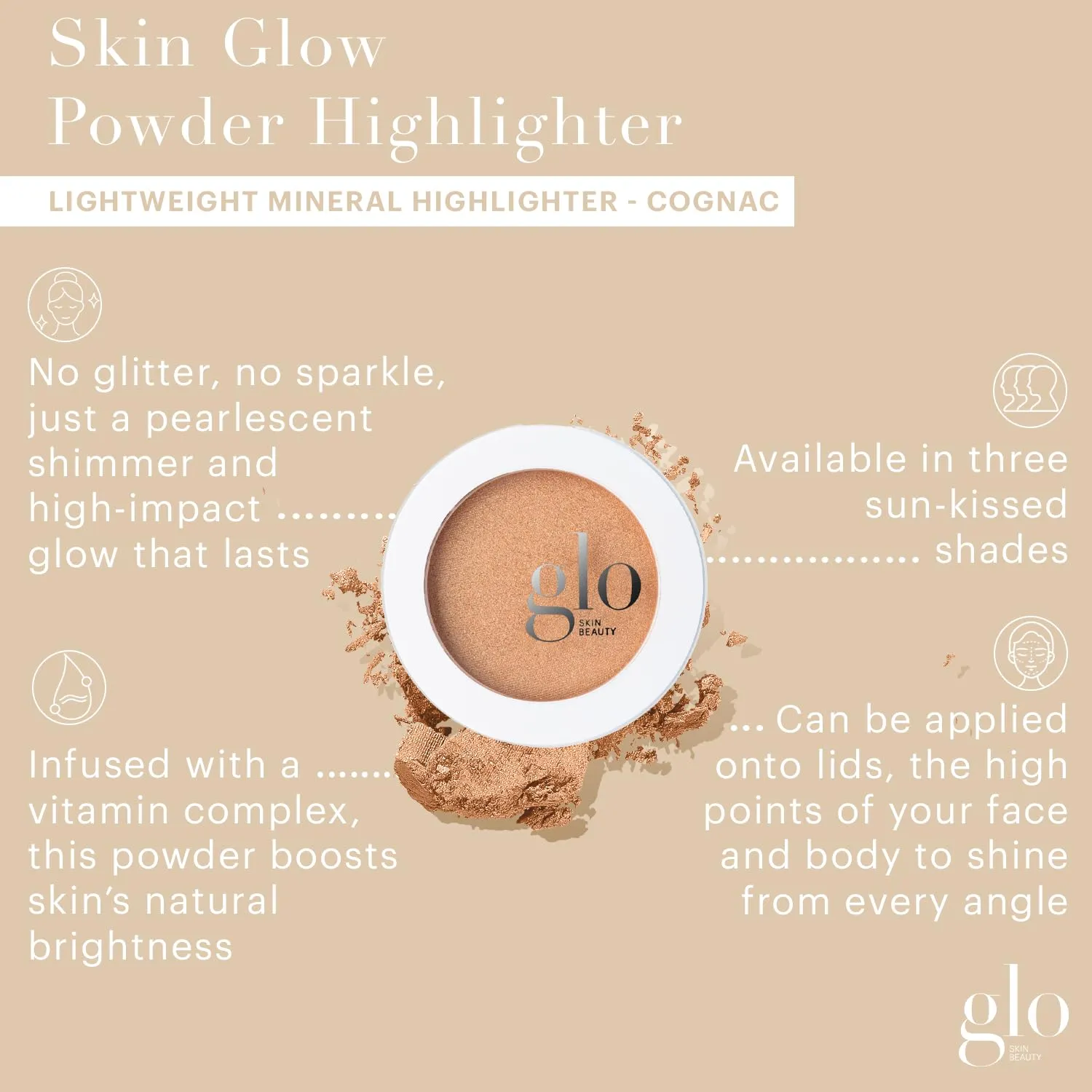 Glo Skin Beauty Skin Glow Powder Highlighter | Clean Mineral Cheek Highlighter | 3 Shimmery Shades, Cognac