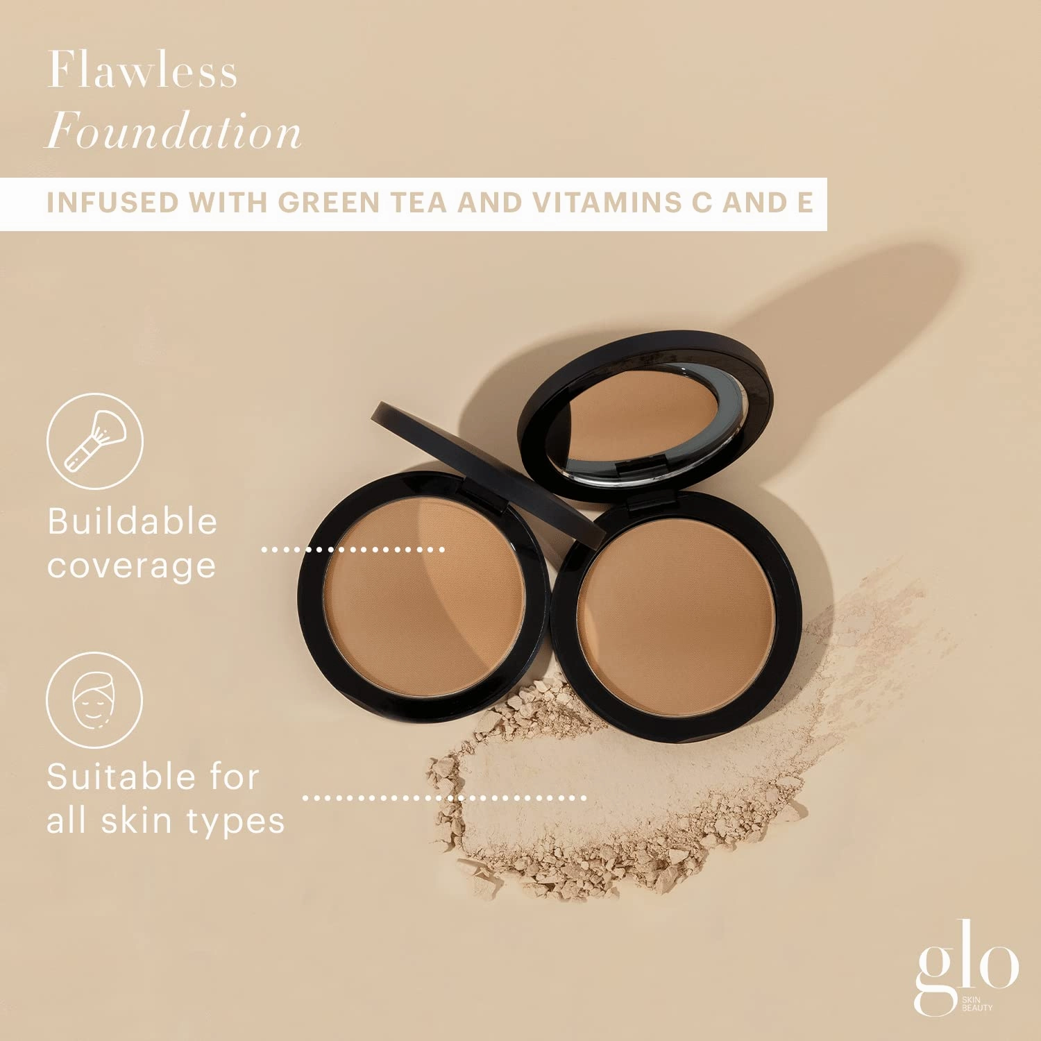 Glo Skin Beauty Pressed Base Powder Foundation Makeup (Chestnut Light) - Flawless Coverage for a Radiant Natural, Second-Skin Finish