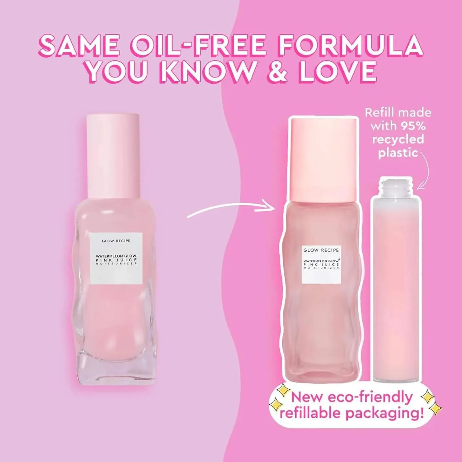 Glow Recipe Refill Pink Juice Water Gel Face Moisturizer for Women, Men & Teens - Hydrating Hyaluronic Acid, Radiance Boosting, Non-Comedogenic, Oil-Free, Lasting Korean Skin Care for Oily Skin, 60ml