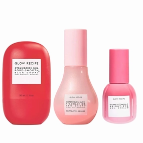 Glow Recipe Makeup Prep Trio - Strawberry BHA Pore Smooth Blur Drops (30ml) - Guava Vitamin C Bright-Eye Cream (15ml)   Watermelon Glow Niacinimide Dew Drops (40ml) - Vegan Skincare for Glowing Skin