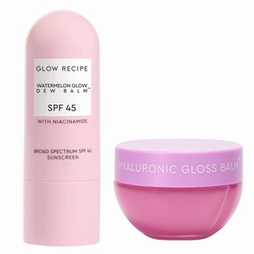 Glow Recipe Protect & Plump Duo - SPF Dew Balm Sunscreen Stick (0.58 oz) - Plum Plump Hylauronic Acid Gloss Lip Balm (15 ml) - Protect Skin from UVA Rays & Dark Spots   Soothe & Moisturize Dry Lips
