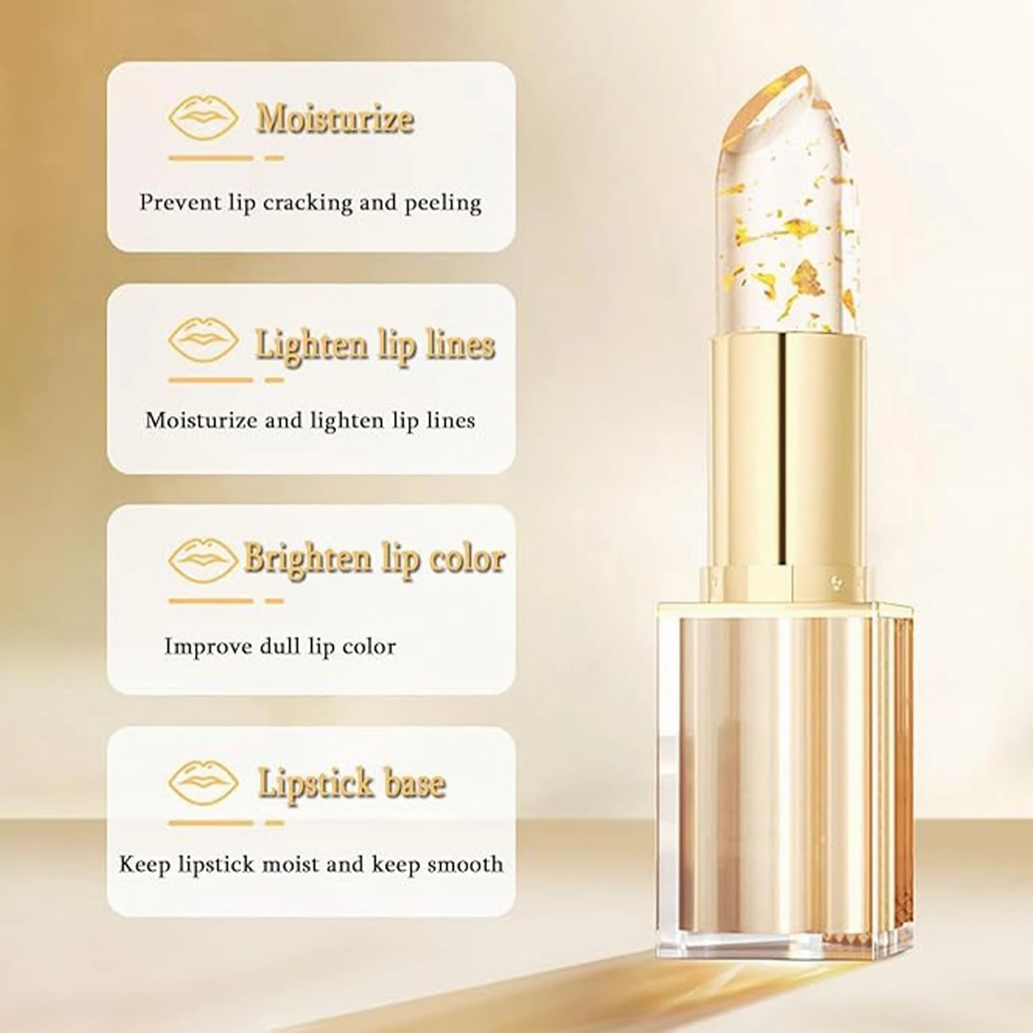 Gold Crystal Color Changing Lipstick, Transferproof color Changing Lipsticks, Color changing Lipstick with gold Crystals, gold Foil Moisturizing Gloss Lip, Moisturizing Lip Balm (2pcs, 3.5g)