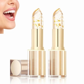 Gold Crystal Color Changing Lipstick, Transferproof color Changing Lipsticks, Color changing Lipstick with gold Crystals, gold Foil Moisturizing Gloss Lip, Moisturizing Lip Balm (2pcs, 3.5g)