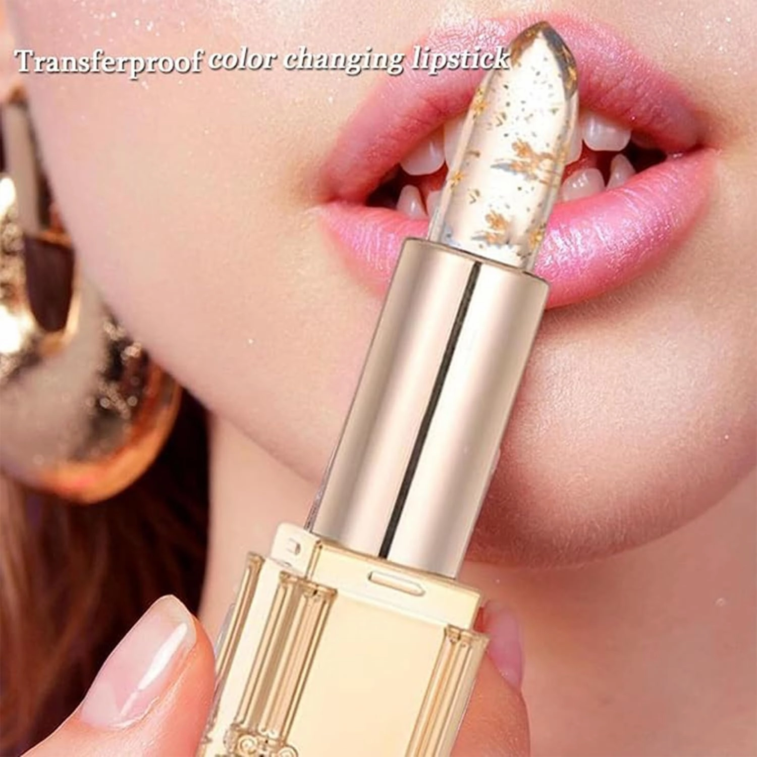 Gold Crystal Color Changing Lipstick, Transferproof color Changing Lipsticks, Color changing Lipstick with gold Crystals, gold Foil Moisturizing Gloss Lip, Moisturizing Lip Balm (2pcs, 3.5g)