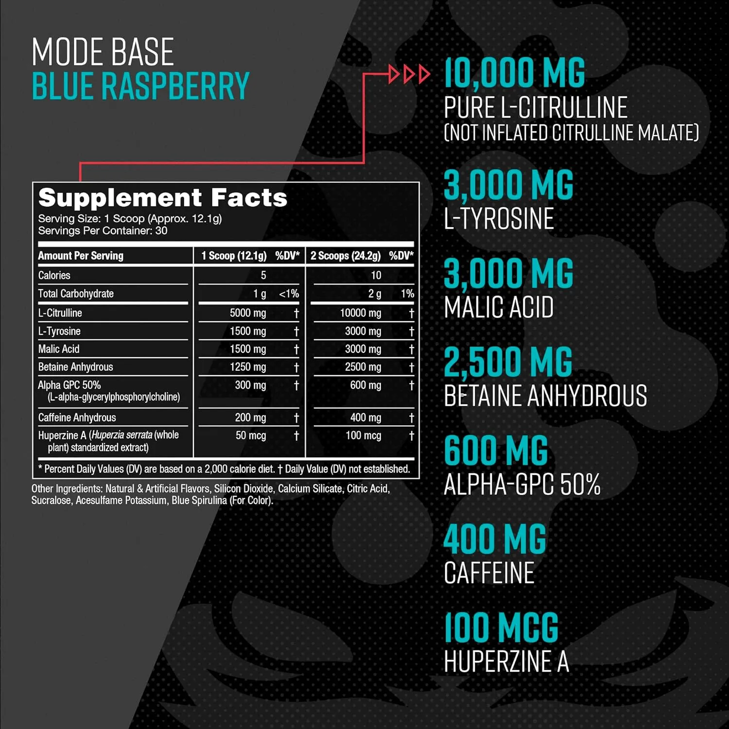 Gorilla Mind Base Pre Workout - Raises Nitric Oxide Intense Focus & Drive Endurance Power - L-Citrulline, L-Tyrosine, Betaine, Alpha-GPC, Caffeine, Huperzine A - 360 Grams (Blue Raspberry)
