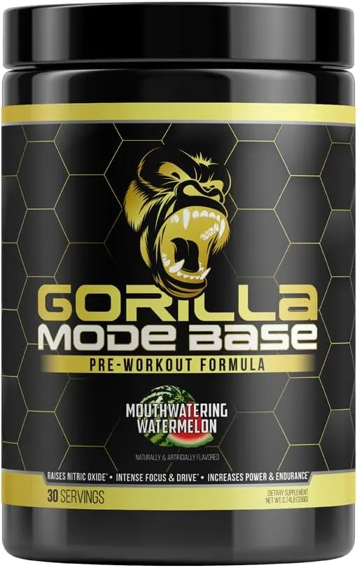 Gorilla Mind Base Pre Workout - Raises Nitric Oxide Intense Focus & Drive Endurance Power - L-Citrulline, L-Tyrosine, Betaine, Alpha-GPC, Caffeine, Huperzine A - 360 Grams (Watermelon)