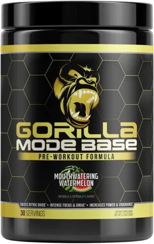 Gorilla Mind Base Pre Workout - Raises Nitric Oxide Intense Focus & Drive Endurance Power - L-Citrulline, L-Tyrosine, Betaine, Alpha-GPC, Caffeine, Huperzine A - 360 Grams (Watermelon)