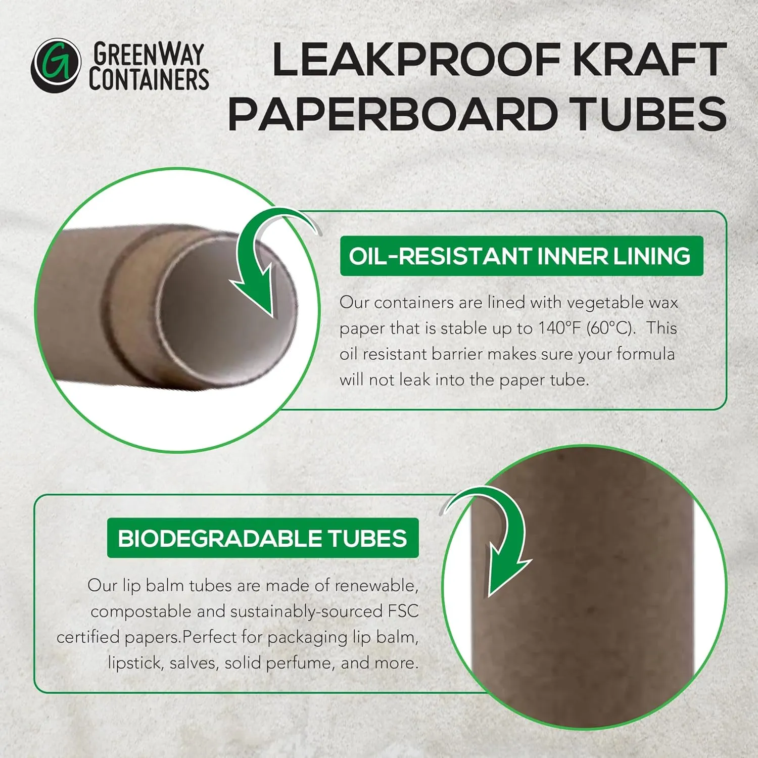 GreenWay 0.3oz / 8.5g Kraft Paperboard Lip Balm Tubes with Lids - 25 Pack Lip Gloss Tubes Refillable DIY Cosmetic Containers - Lip Balm Containers Chapstick Empty Holder - White