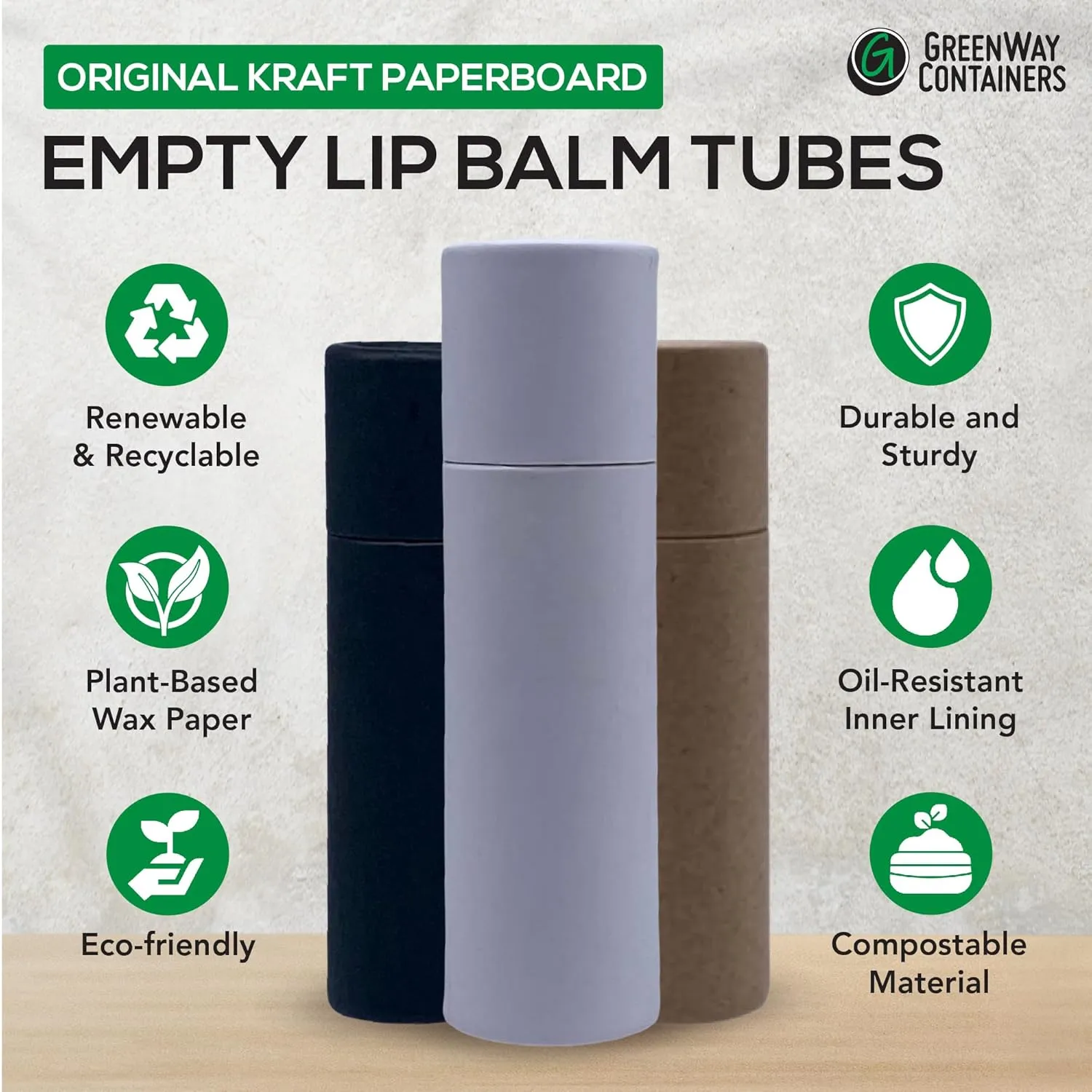 GreenWay 0.3oz / 8.5g Kraft Paperboard Lip Balm Tubes with Lids - 25 Pack Lip Gloss Tubes Refillable DIY Cosmetic Containers - Lip Balm Containers Chapstick Empty Holder - White