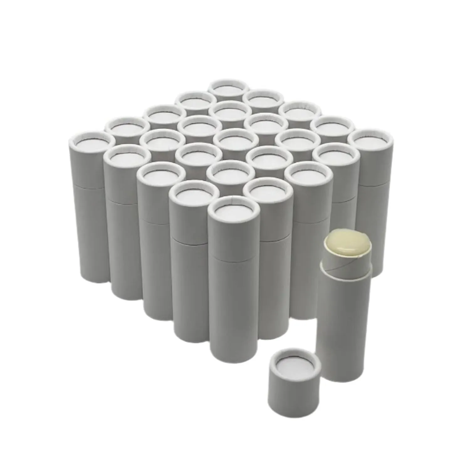 GreenWay 0.3oz / 8.5g Kraft Paperboard Lip Balm Tubes with Lids - 25 Pack Lip Gloss Tubes Refillable DIY Cosmetic Containers - Lip Balm Containers Chapstick Empty Holder - White