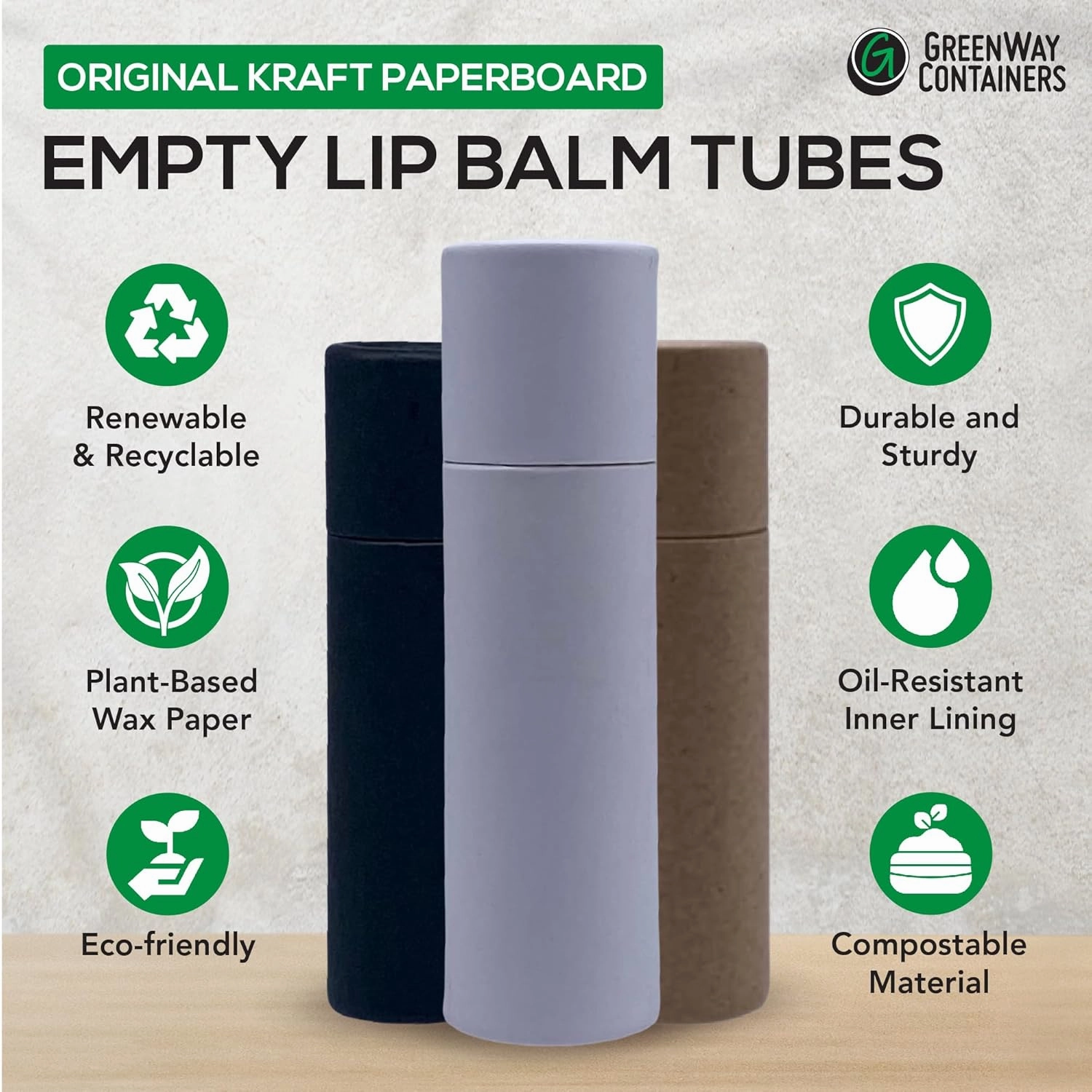 GreenWay 0.3oz / 8.5g Kraft Paperboard Lip Balm Tubes with Lids - 25 Pack Lip Gloss Tubes Refillable DIY Cosmetic Containers - Lip Balm Containers Chapstick Empty Holder - Brown
