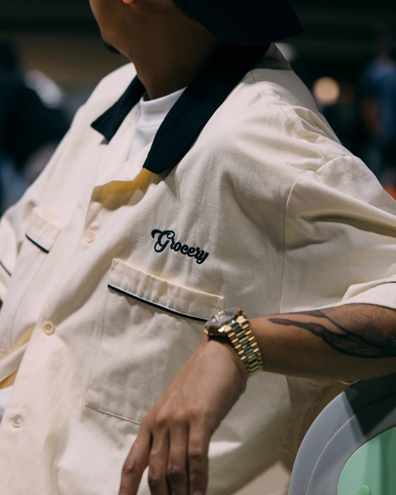 GROCERY X FOOTLOOSE TYCOON GAMETIME BOWLING SHIRT/ CREAM WHITE